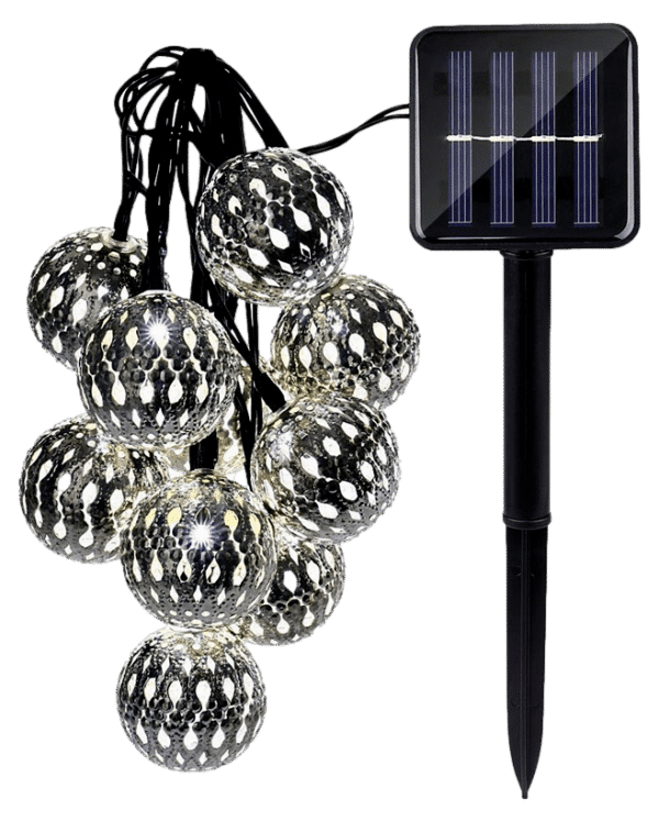 30-LED Solcelle Lyskæde m. Sølv Kugler