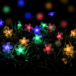 50-LED Solcelle Lyskæde Blomster - Flerfarvet