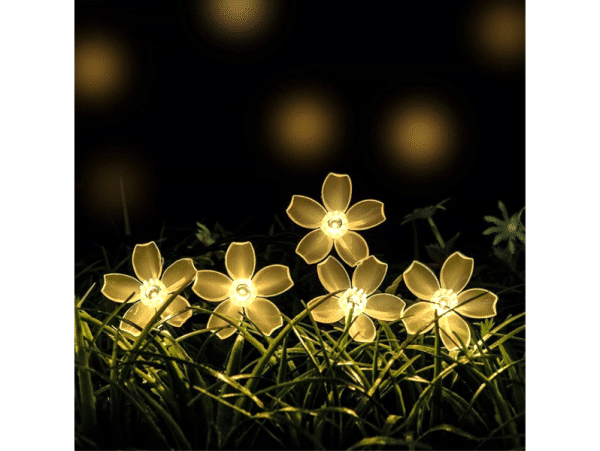 50-LED Solcelle Lyskæde Blomster - Varm Hvid